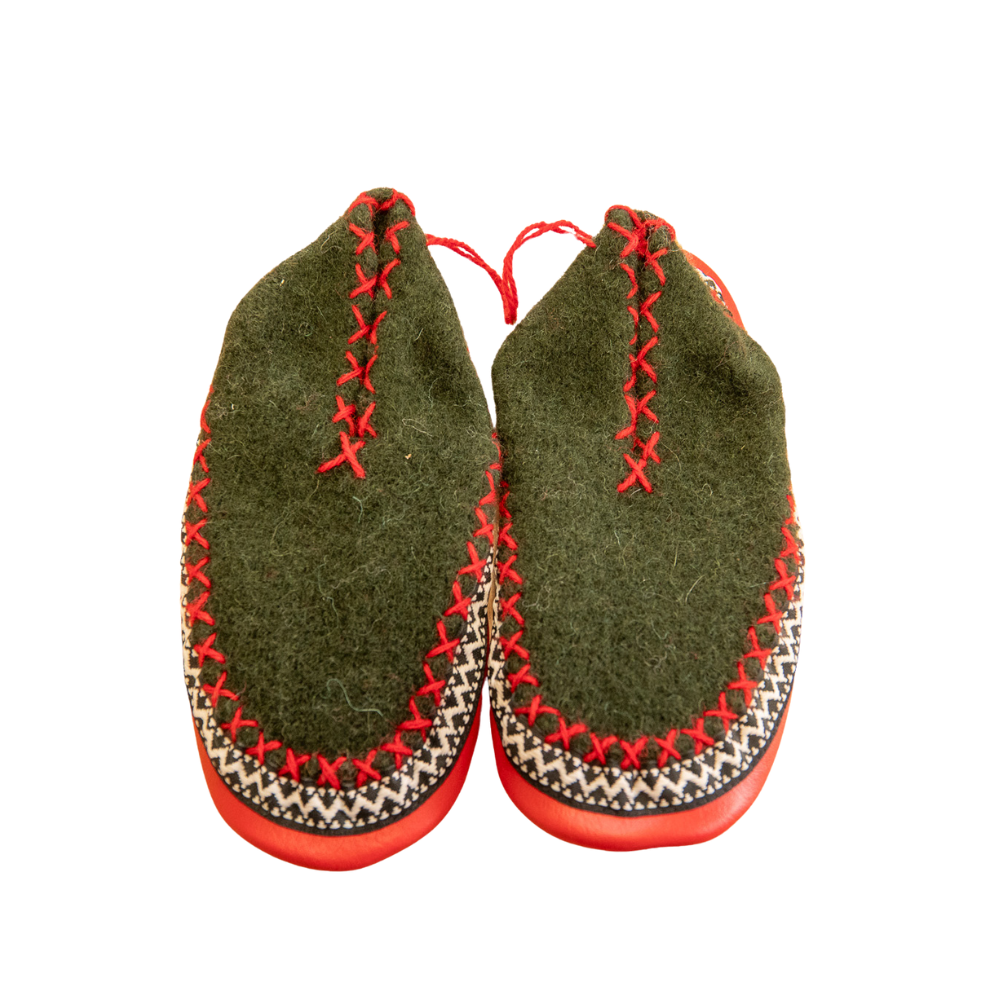 Traditional Wool Slippers - Green